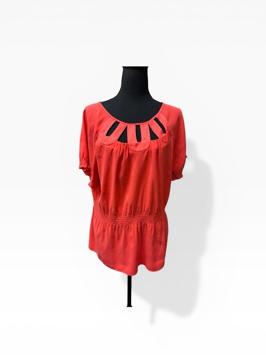 Gianni Bini Tops - Gianni Bini Coral Cutout Blouse L Smocked Waist Flowy Dressy Top Chic